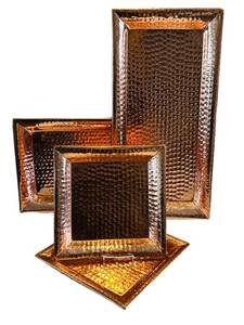 LR - Set of Three Decorative Hammered Copper Platters