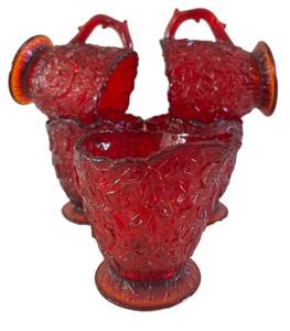 Set of Five Vintage Westmoreland Ruby Red Glass Creamers