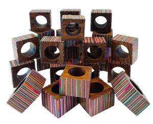 DR - Colorful Napkin Rings - Rainbow Wood, Square Block Design