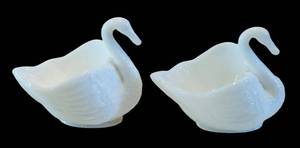 DR - Pair of Vintage Imperial Milk Glass Swan Figurine Candy Dishes or Trinket Bowls