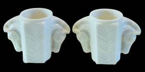 LR - Pair of Vintage 1930s Art Deco Macbeth-Evans Horse Head Milk Glass Vases