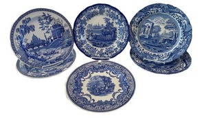 DR - Assorted Blue and White Spode Blue Room Plates including Blue Room Continental Views and More