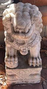 BY - Lion Statue - Cement - 21-Inch High - Foo Dog Guardian