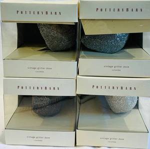 LR - Pottery Barn Vintage Glitter Dove Colombe - 6 Pieces Silver & Gold