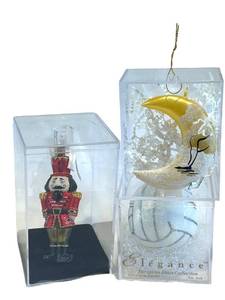 DR - Volleyball Glass Ornament, Nutcracker & Crescent Moon Ornament (Lot of 3)