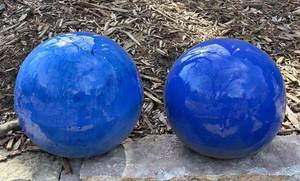 G - Blue Ceramic Yard Decor Balls - 11 Inch Pair
