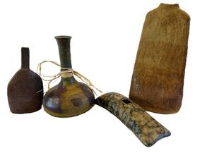 LR - Brown Ceramic Vases - Rustic Glazed Display Set (Lot of 5)