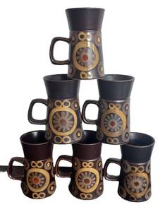 DR - Set of Six Vintage 1960s Denby Arabesque Mugs