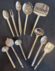 K - Stainless Steel Serving Utensil Set - Assorted Spoons, Ladles, Skimmer, Slotted Spatula and More