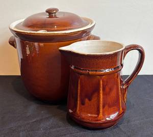 DR - Vintage Hall Bean Pot with Lid and Rockingham Bennington Pitcher