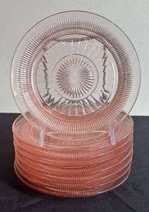 DR - Eight Vintage Anchor Hawking Coronation Pink Depression Glass Plates