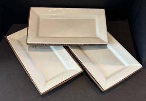 DR - Rectangular Platters - Three White Ceramic Platters with Woven Chargers