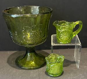 DR - Vintage L.E. Smith Pressed Glass Sugar and Creamer Set and Vintage Indiana Glass Harvest Grape Compote