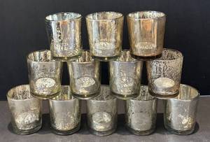 DR - 12 Shimmering Smoky Glass Finish Glass Votive Candle Holders