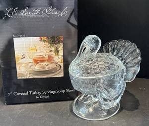 K - L.E. Smith Crystal 7-Inch Covered Turkey Serving Bowl