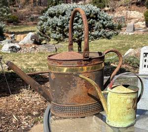 BY - Two Vintage Metal Watering Cans with Patina