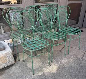 BY - Vintage Green Metal Patio Chairs - Set of 6