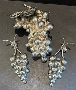 K - Trio of Silver Plated Grape Decor
