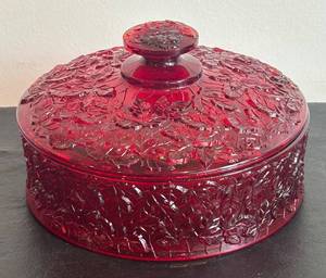 DR -  Vintage Westmoreland Ruby Red Bramble Covered Candy Dish