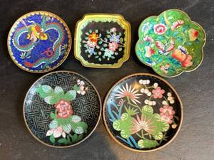 DR - Five Vintage Petite Enamel Plates - Assorted Floral & Dragon Motifs