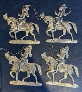 DR - Four Vintage Medieval Knight Ornaments on Horseback