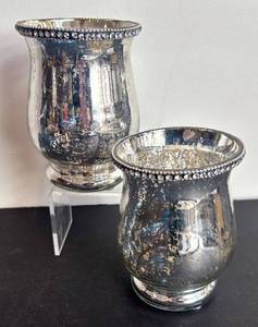 DR - Pair of Mercury Glass Vases with Rhinestone Trim