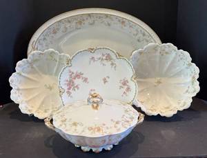 DR - Vintage Haviland France Floral Dinnerware 6-Piece Set - Tray, Bowls, Plate, Casserole, Dish, Pitcher