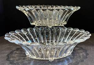 DR - Vintage A.H. Heisey Crystallite Centerpieces Oval Crystal Bowls (Lot of 2)