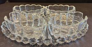 DR - Vintage Crystal Glass Platter Set with 4 Bowls, Beaded Edge