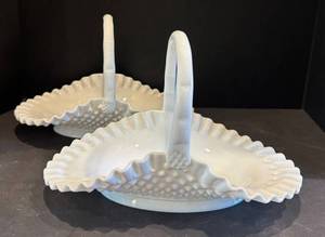 DR -  Vintage Fenton Hobnail Milk Glass Baskets (Lot of 2)
