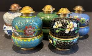 DR - Vintage Chinese Cloisonn Enamel Pepper Shaker & Salt Dips (Lot of 5)