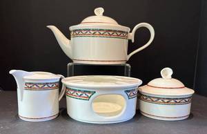 K - Villeroy & Boch Pergamon Teapot with Weimer Stand Sugar & Cream - 4-Piece Bone China