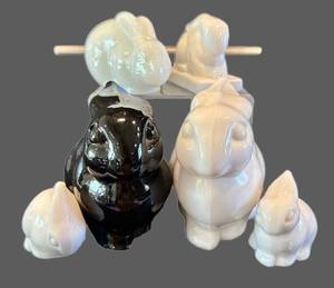 DR -  Vintage Ceramic Bunny Figurine Set - 7 Bunnies (6 White, 1 Black)