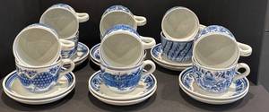 DR - Blue & White Ceramic Mugs with Saucers - 24-Piece Set
