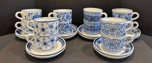 DR - Blue & White Ceramic Mugs & Saucers Set - 24-Piece (12 Mugs, 12 Saucers)