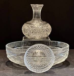 DR - Crystal 3-Piece Set Vase, Serving Bowl & Round Dish