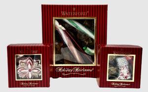 DR - Waterford Holiday Heirlooms Ornaments - Candy Cane Pair, Flower Ornament, Stocking Ornament (Lot of 4)