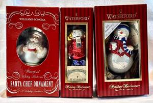 DR - Waterford Holiday Heirlooms Santa Chef Ornament, Nutcracker & Snowman Set
