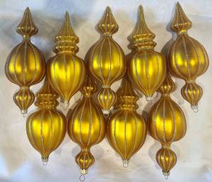 DR - Gold Glass Christmas Ornaments - Two Styles (Lot of 9)