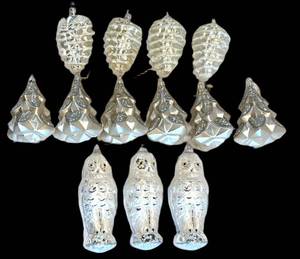 DR - Glass Ornaments Set - 6 Trees, 4 Pine Cones, 3 Owls (Lot of 13)