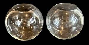 DR - Two Glass Globe Bowls - Candle Holders, 9.5 in H x 10.5 in Dia