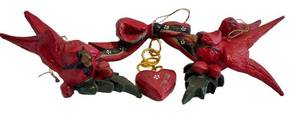 K - Red Cardinal Hanging Ornaments with Bow & Heart Charm