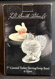 DR - L.E. Smith Glass Turkey Covered Serving Bowl 7-Inch Crystal