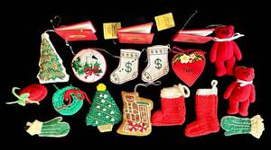 DR - Vintage Christmas Ornaments - Assorted Crochet & Fabric Decorations (Tallest 4.5 in)