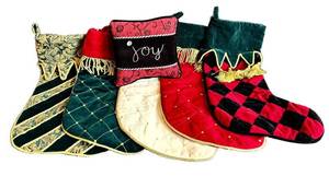 DR - Christmas Stockings (5) & Joy Pillow, 19 in Long - Velvet with Gold Trim