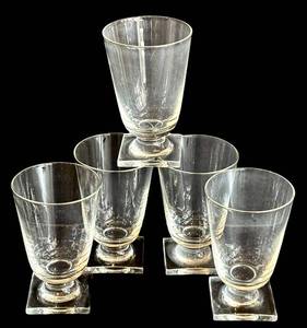 DR - Vintage Clear Glass Sherbet Glasses - 5-Inch Tall, Set of 5 Footed Goblets