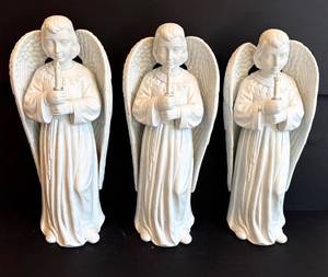 LR - Dept 56 Angel Candleholder Figurines - White Plaster, 18.5 in Tall - Set of 3