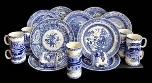 LR - Spode Italian Blue & White Dinnerware - 12 Plates & 12 Mugs (Engravers Archive Collection)