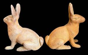 LR - Pair of Decorative Cast Iron Rust Bunnies