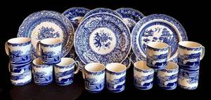 DR - Spode Italian Blue & White Dinnerware Set - 12 Mugs & 12 Plates